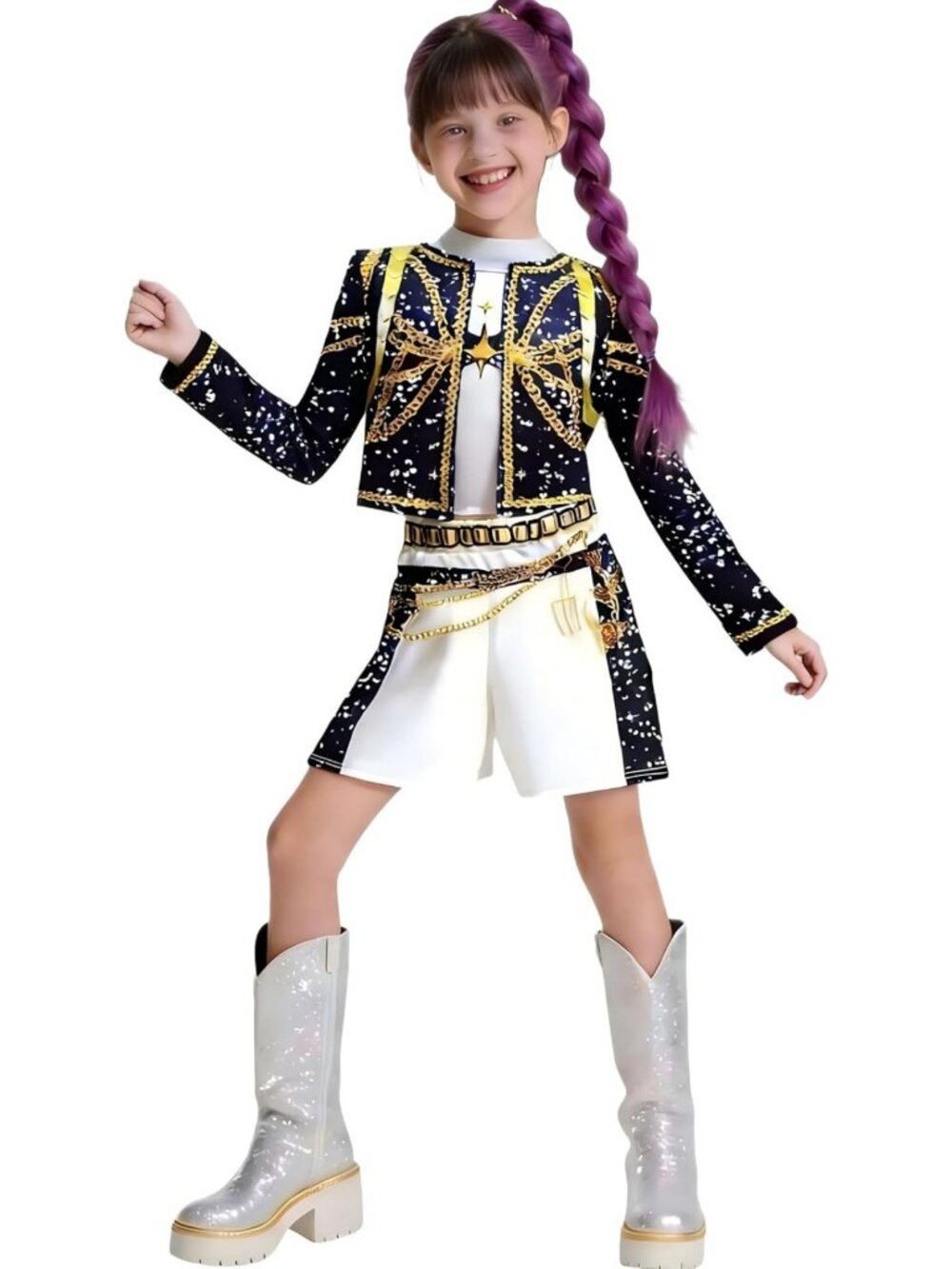 Kids Halloween Costume, Girls Cosplay Outfit, Black T-Shirt & Shorts Set (4-12)